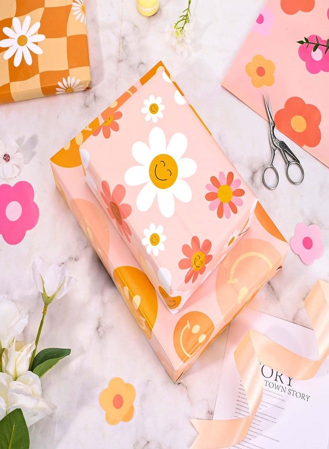Bolsome 12 Sheets Boho Wrapping Paper Retro Groovy Gift Wrap Paper, Smiley Face Floral Daisy Pattern Wrapping Paper for Baby Shower Birthday Wedding DIY Crafts Gift Packing - Image 4